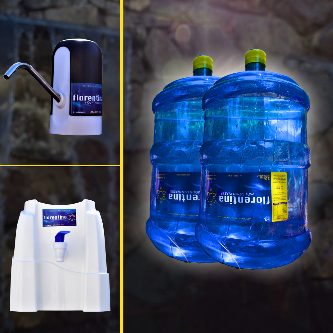 1 DISP PVC O BOMBA USB + 2 BIDONES CON RECARGAS DE 20 LTS + ECO BOLSA